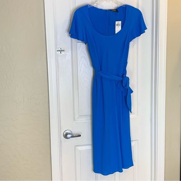 Lauren Ralph Lauren Fit and Flare MIDI Crepe Dress in Tropic Roy Size 2 - Picture 5 of 16